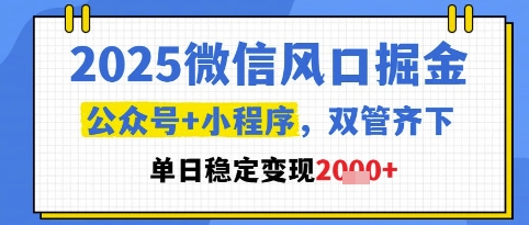 2025微信风口掘金，公众号+小程序双管齐下，单日稳定变现1k+【揭秘】-董叔项目网