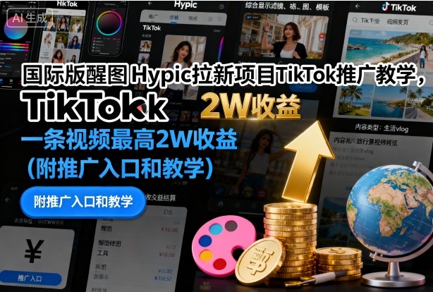 国际版醒图Hypic拉新项目TikTok推广教学,一条视频最高2W收益(附推广入口和教学)-董叔项目网