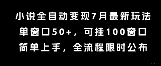 小说全自动变现7月玩法，单窗口50+，可挂100窗口，简单上手，全流程限时公布【揭秘】-董叔项目网