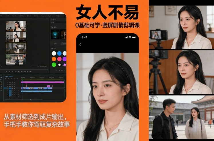 0基础可学!《女人不易》竖屏剧情剪辑课,从素材筛选到成片输出,手把手教你驾驭复杂故事-董叔项目网