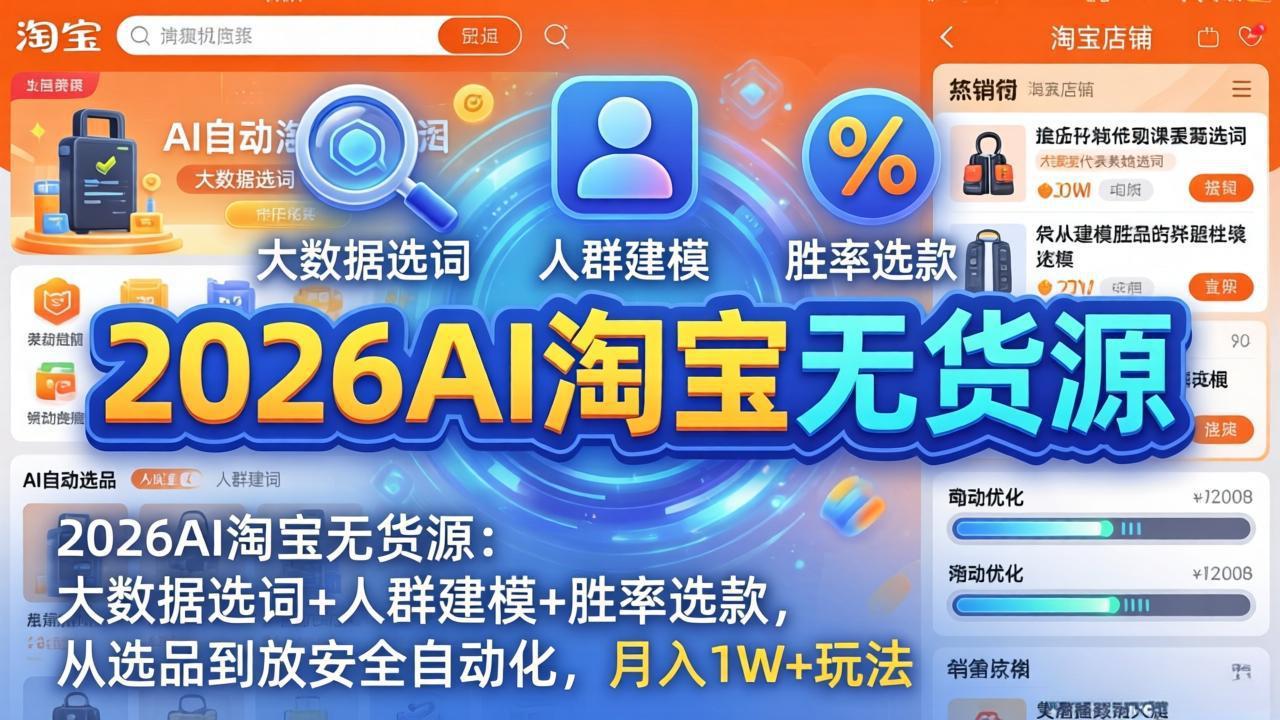 2026AI淘宝无货源：大数据选词+人群建模+胜率选款，从选品到放大全自动化，月入1W+玩法-董叔项目网