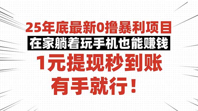 25年底最新0撸暴利项目，在家躺着玩手机也能赚钱，1元提现秒到账，有手...-董叔项目网