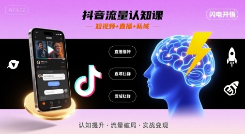 抖音流量认知课,短视频+直播+私域,认知提升,闪电开悟-董叔项目网