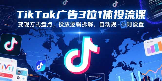 TikTok广告3位1体投流课，变现方式盘点，投放逻辑拆解，自动规则设置-董叔项目网