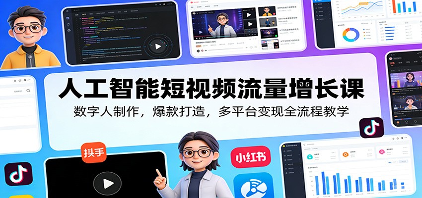 人工智能短视频流量增长课：数字人制作，爆款打造，多平台变现全流程教学-董叔项目网