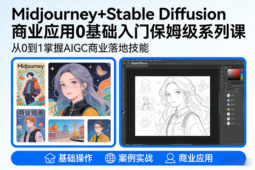 AIGC商业应用Midjourney+Stable Diffusion教程，0基础入门保姆级系列课-董叔项目网
