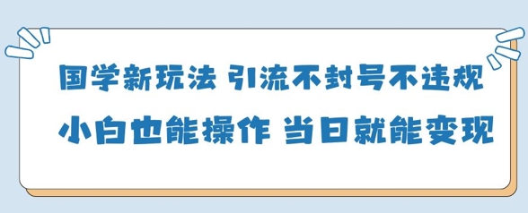 国学新玩法,引流不封号不违规小白也能操作,当日就能变现-董叔项目网