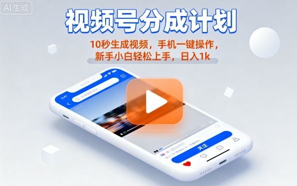视频号分成计划懒人玩法,10秒生成视频,手机一键操作,新手小白轻松上手,日入1K【揭秘】-董叔项目网