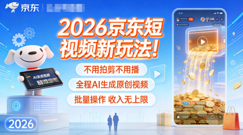 2026京东短视频新玩法！不用拍剪不用播，全程AI生成原创视频，批量操作收入无上限-董叔项目网