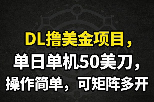 DL撸美金项目，单日单机50美刀，操作简单，可矩阵多开-董叔项目网