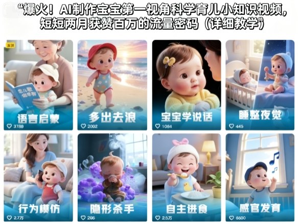 爆火！AI制作宝宝第一视角科学育儿小知识视频，短短两月获赞百万的流量密码(详细教学)-董叔项目网