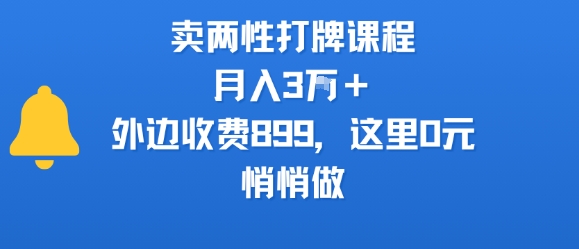 卖两性打牌课程，月入3W+外边收费899的课程，这里0元，悄悄做-董叔项目网