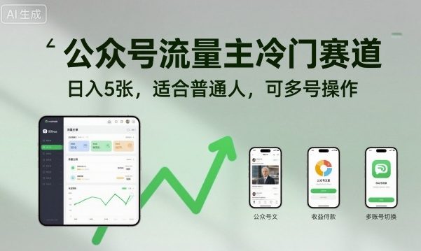 公众号流量主冷门赛道，日入5张，适合普通人，可多号操作-董叔项目网
