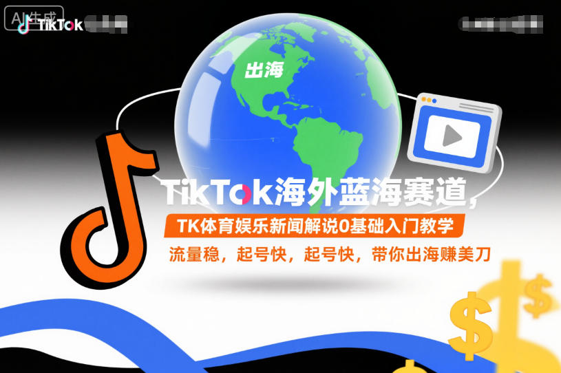 TikTok海外蓝海赛道，TK体育娱乐新闻解说0基础入门教学，流量稳，起号快，带你出海賺美刀-董叔项目网