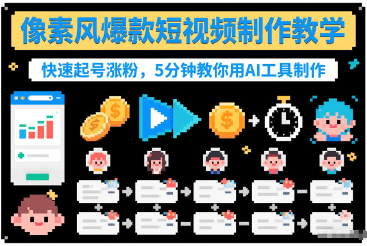 像素风爆款短视频制作教学，快速起号涨粉，5分钟教你用AI工具制作-董叔项目网