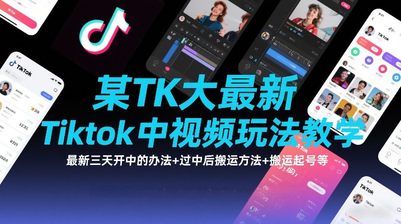 某TK大佬最新Tiktok中视频玩法教学，最新三天开中的办法+过中后搬运方法+搬运起号等-董叔项目网