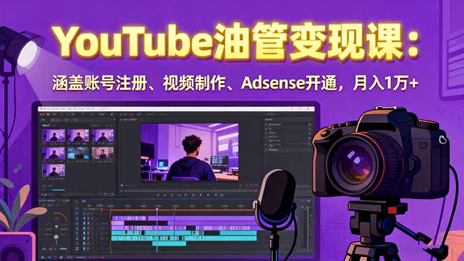 2025YouTube油管变现课：涵盖账号注册、视频制作、Adsense开通，月入1万+-董叔项目网