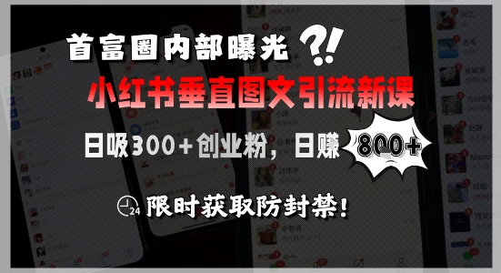 首富圈内部曝光小红书垂直图文引流新课，日吸300+创业粉，日入8张+，限时获取防封禁-董叔项目网