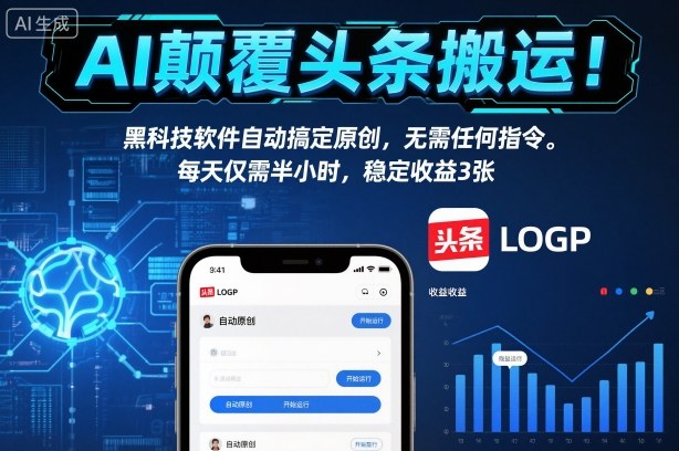 AI颠覆头条搬运!黑科技软件自动搞定原创,无需任何指令。每天仅需半小时,稳定收益3张【揭秘】-董叔项目网