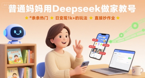 普通妈妈用Deepseek做家教号,条条热门,日变现1k+的玩法,直接抄作业-董叔项目网