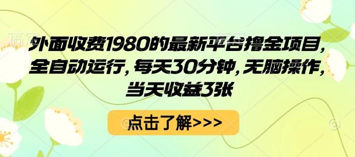 外面收费1980的最新平台撸金项目，全自动运行，每天30分钟，无脑操作，当天收益3张【揭秘】-董叔项目网