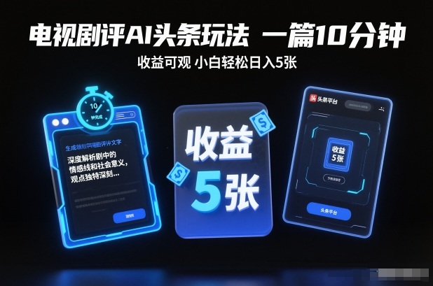 电视剧评AI头条玩法,一篇10分钟,收益可观,小白轻松日入5张+【独家】-董叔项目网