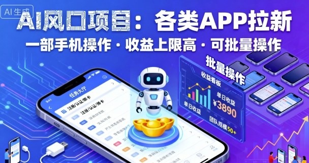 AI风口项目,各类APP拉新,一部手机就可以操作,收益上限高,可批量操作-董叔项目网