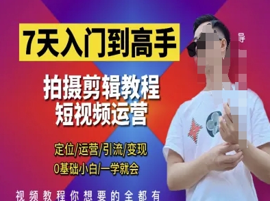 7天入门到高手，短视频剪辑运营高手课，定位 运营 引|流 变现，0基础小白一学就会-董叔项目网