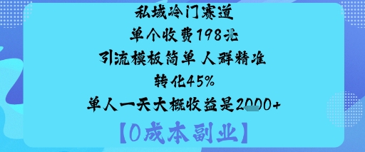 私域冷门赛道:单个收费198米引流模板简单人群精准转化45%单人一天大概收益是1k+-董叔项目网