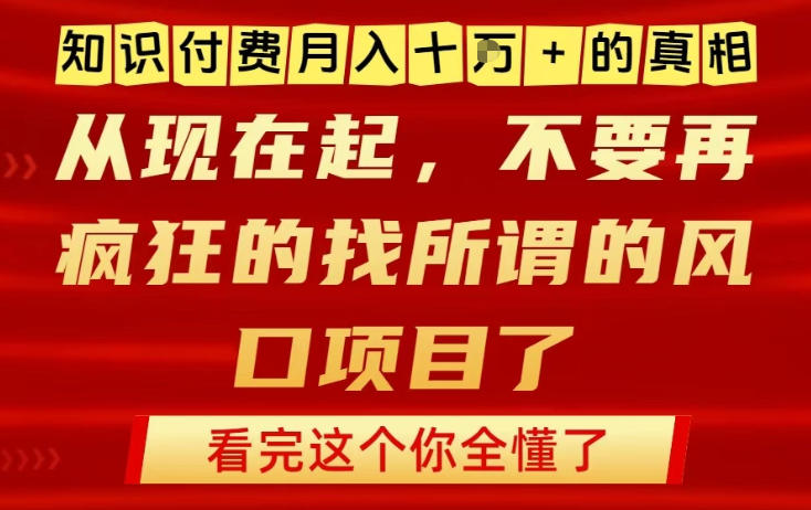 知识付费月入10个W的真相，做网创项目这一个就够了，不要再疯狂的找所谓的风口项目【揭秘】-董叔项目网