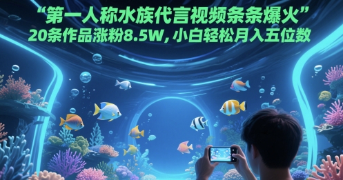 第一人称水族代言视频条条爆火，20条作品涨粉8.5W，小白轻松月入五位数-董叔项目网