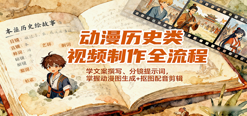 图片[1]-动漫历史类视频制作全流程，学文案撰写、分镜提示词，掌握动漫图生成+抠图配音剪辑-董叔项目网