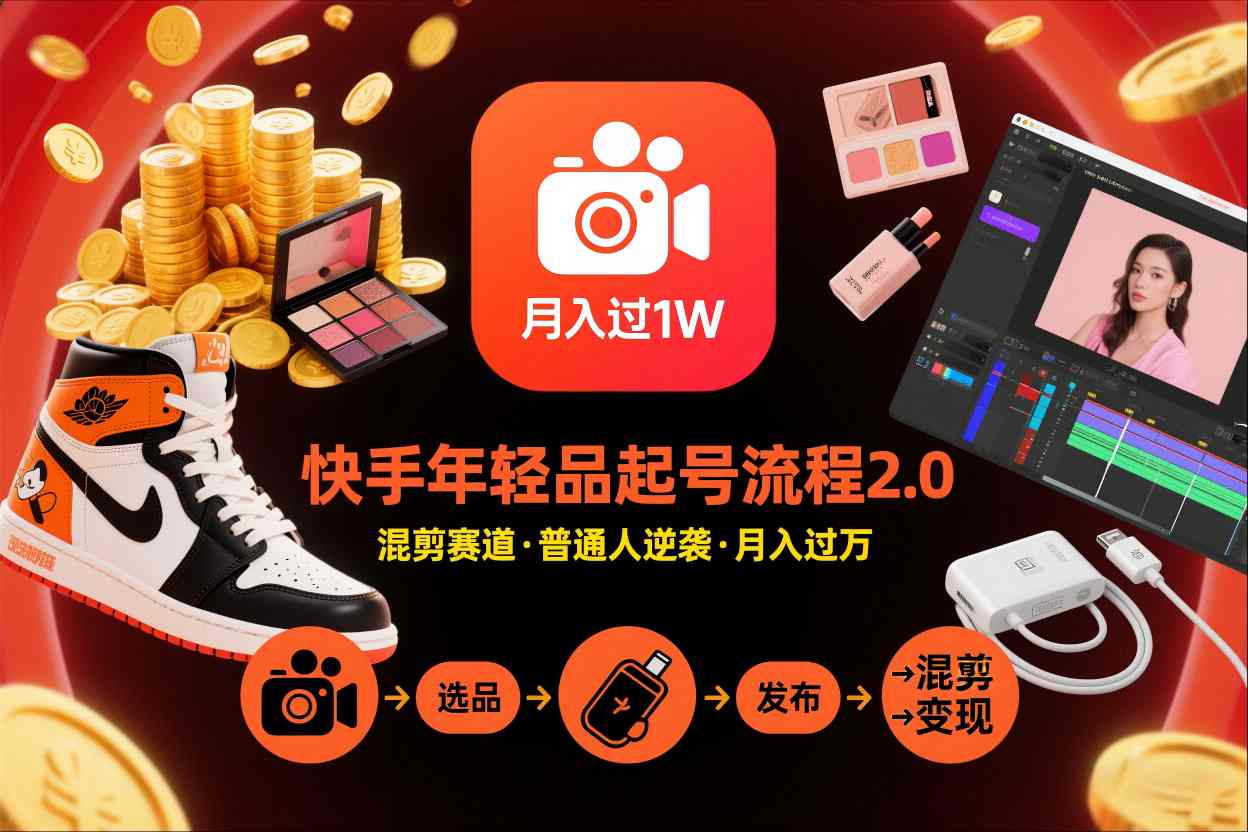 快手短视频带货年轻品起号流程2.0，快手年轻品混剪赛道，普通人也能月入过1W-董叔项目网