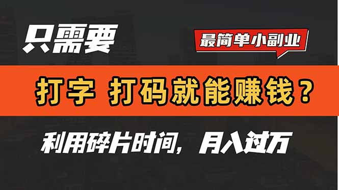 只需要打字，打码，就能赚钱？简单的赚钱小副业，利用碎片时间，月入过万-董叔项目网