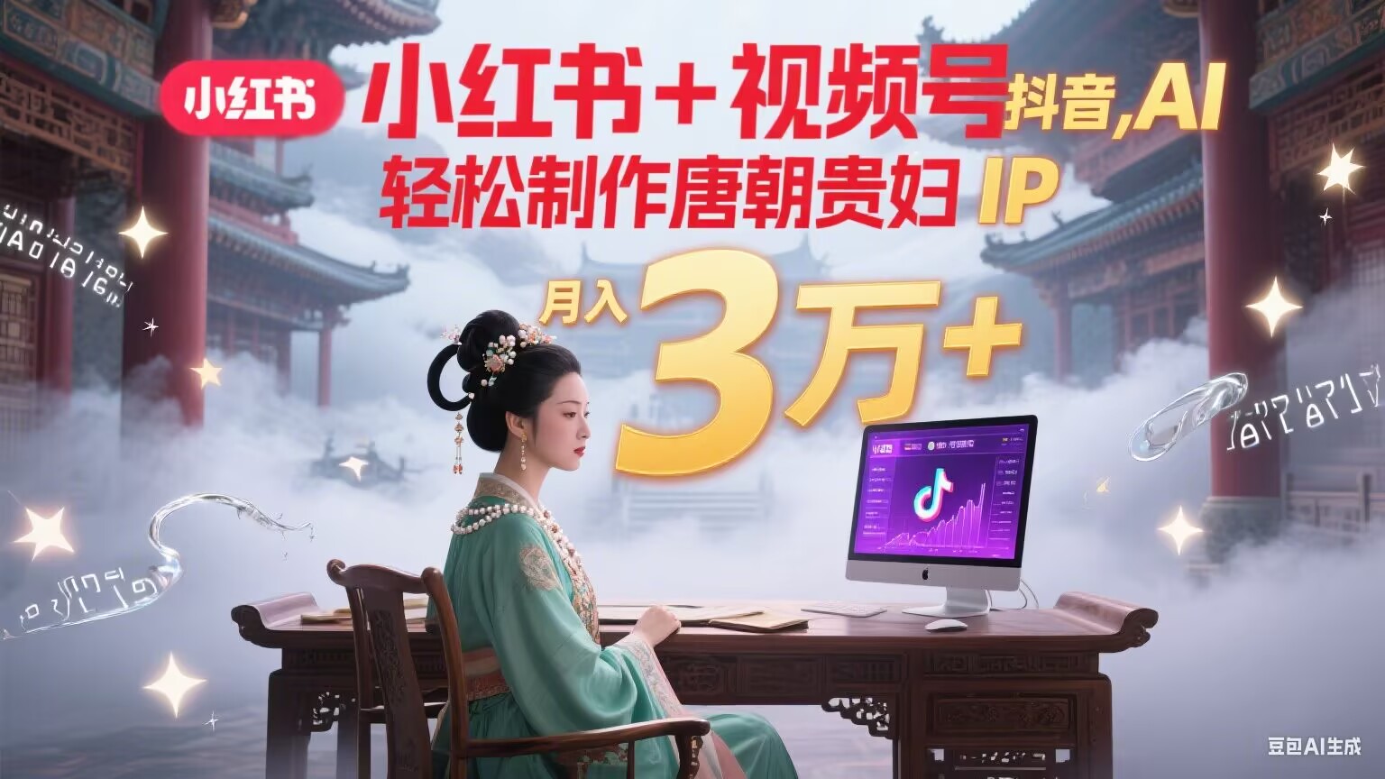 小红书+视频号+抖音，AI轻松制作唐朝贵妇IP，毒鸡汤、励志、减肥瘦身、养生赛道轻松切入，每天30分钟，轻松产出N条，月入3万+-董叔项目网
