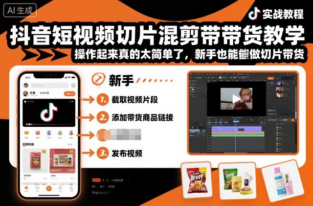 抖音短视频切片混剪带货教学，操作起来真的太简单了，新手也能做切片带货-董叔项目网