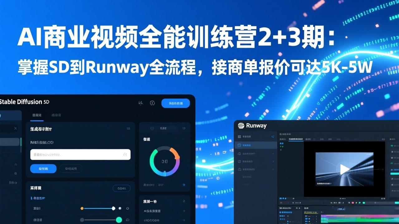 AI商业视频全能训练营2+3期：掌握SD到Runway全流程，接商单报价可达5K-5W-董叔项目网