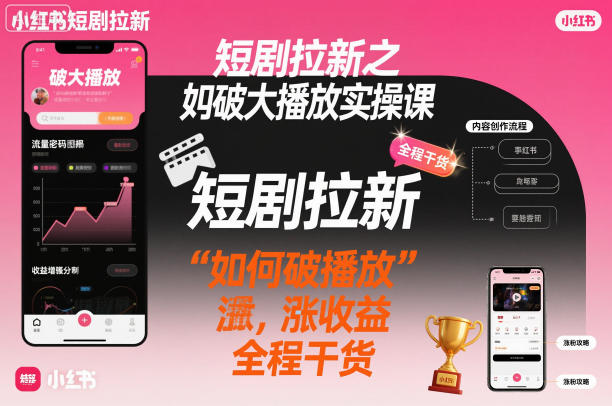 短剧拉新之小红书如何破大播放实操课,如何破播放,涨收益,全程干货-董叔项目网