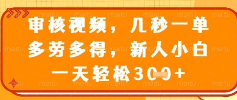 视频审核员，几秒一单，不限时间，不限地点，多做多得，新人小白一天轻松几张+【揭秘】-董叔项目网