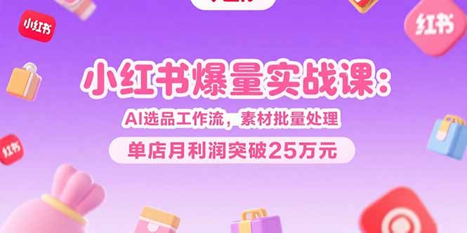 小红书爆量实战课:AI选品工作流,素材批量处理,单店月利润突破25万元-董叔项目网
