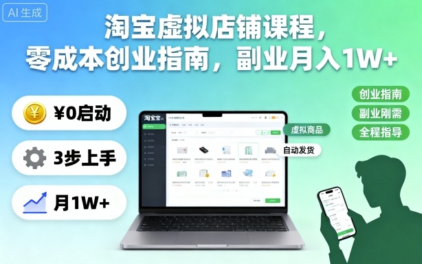 淘宝虚拟店铺课程，零成本创业指南，副业月入1W+-董叔项目网