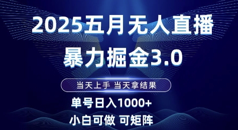 2025五月无人直播暴力掘金3.0，当天上手，当天拿结果，单号日入1k+小白可做可矩阵【揭秘】-董叔项目网