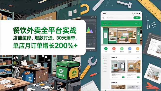 餐饮外卖全平台实战，店铺装修、爆款打造、30天爆单，手把手教学，单店月订单增长200%+-董叔项目网