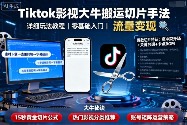 Tiktok影视大牛搬运切片手法,详细玩法教程-董叔项目网