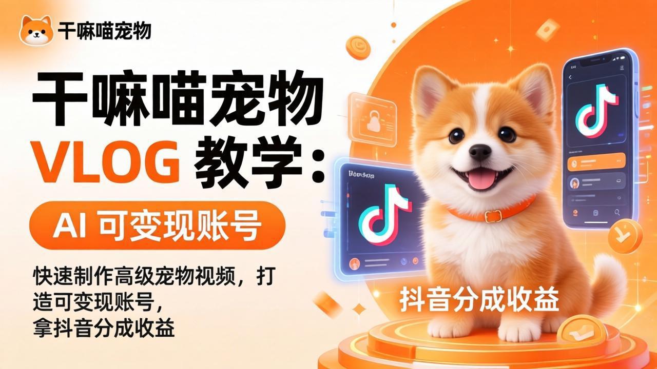 干嘛喵宠物 VLOG 教学：AI 快速制作高级宠物视频，打造可变现账号，拿抖音分成收益-董叔项目网