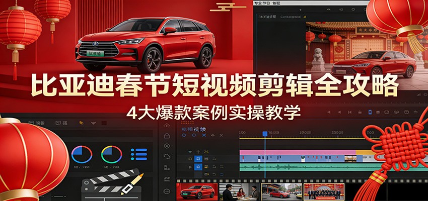 比亚迪春节短视频剪辑全攻略，4大爆款案例实操教学-董叔项目网