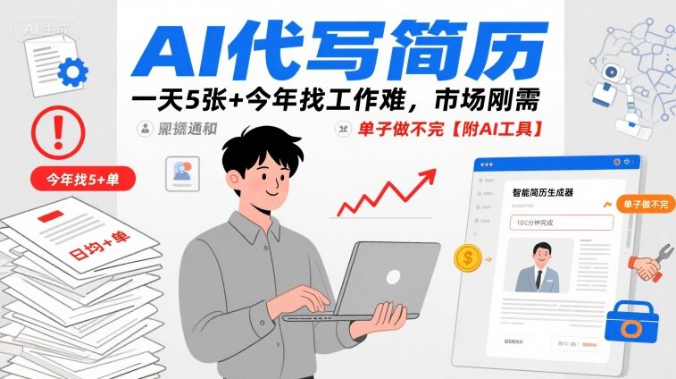 AI代写简历，一天5张+今年找工作难，市场刚需，单子做不完【附AI工具】-董叔项目网