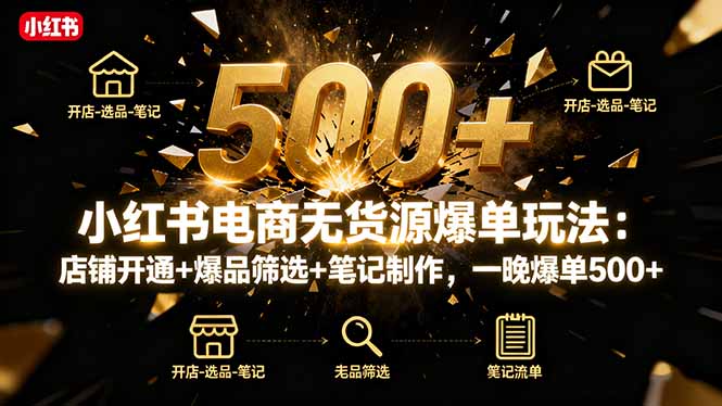小红书电商无货源爆单玩法：店铺开通+爆品筛选+笔记制作，一晚爆单500+-董叔项目网