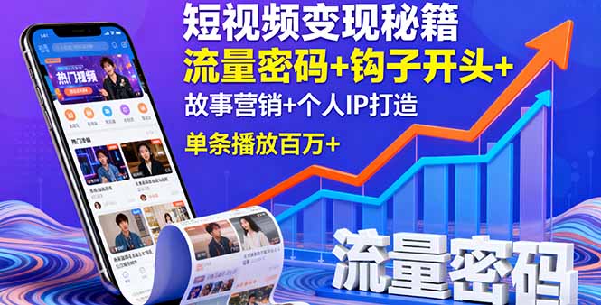 短视频变现秘籍,流量密码+钩子开头+故事营销+个人IP打造,单条播放百万+-董叔项目网