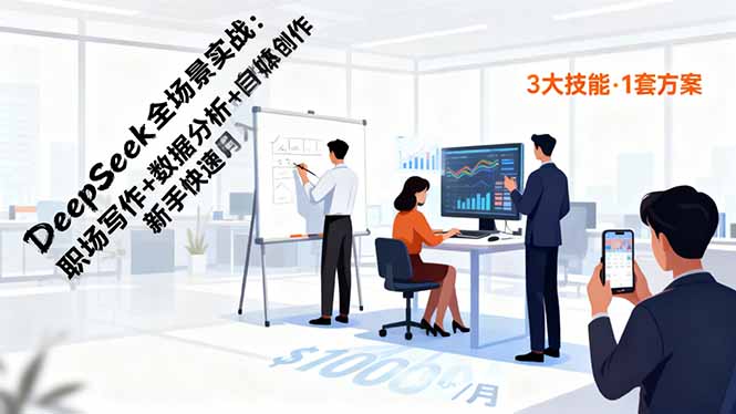 DeepSeek全场景实战：职场写作+数据分析+自媒体创作，新手快速月入过万-董叔项目网